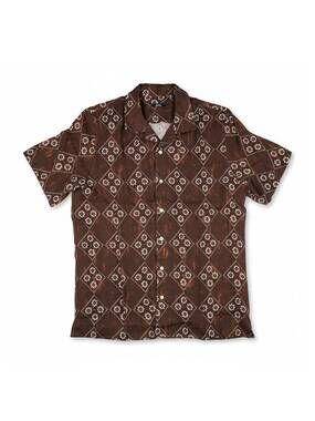 NEW BENSON men's short sleeve linen camp collar shirt in burgandy